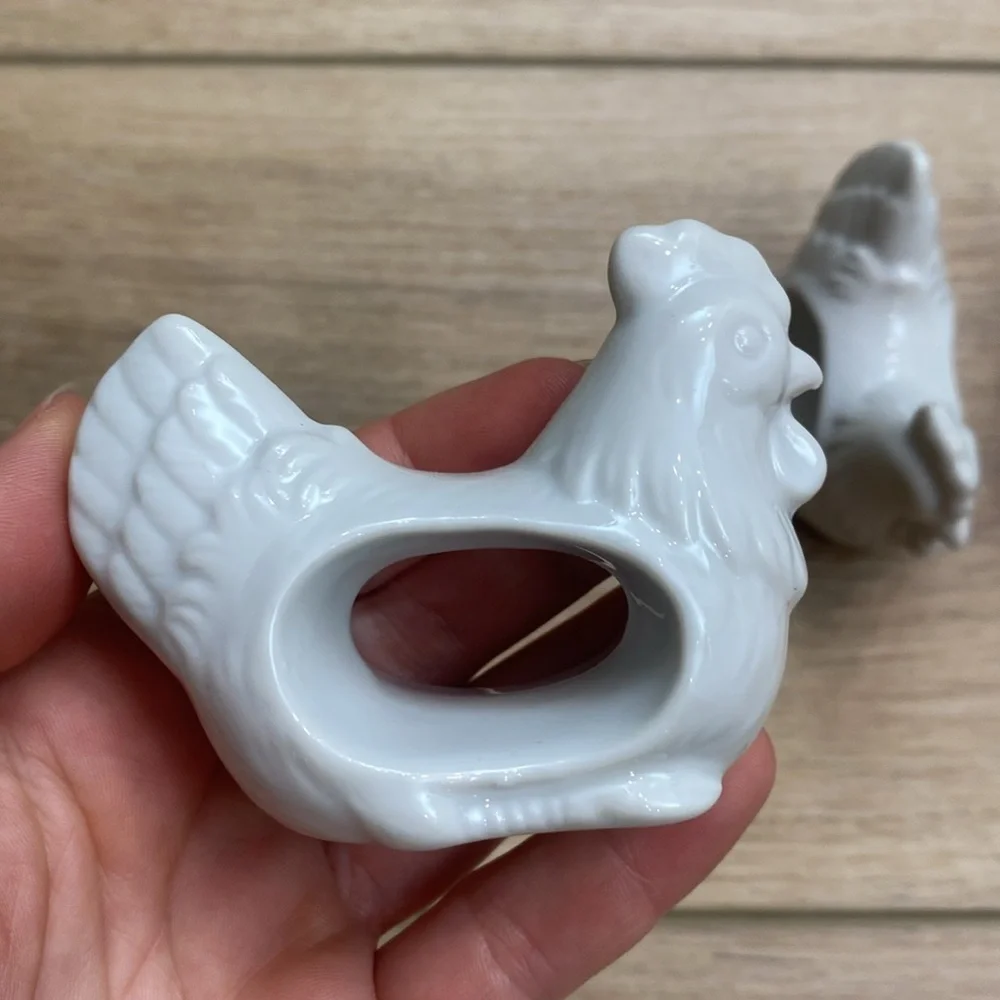 Vintage Porcelain Chicken Napkin Rings‎